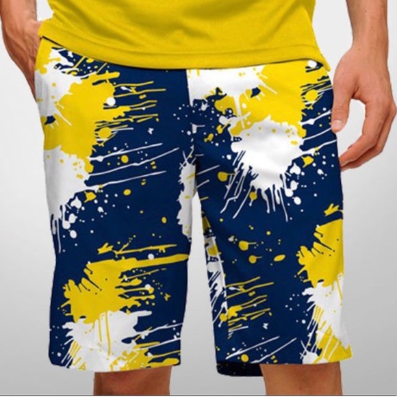 Loudmouth Other - Loudmouth Navy Blue‎ Yellow Splatter Print Golf Shorts 38